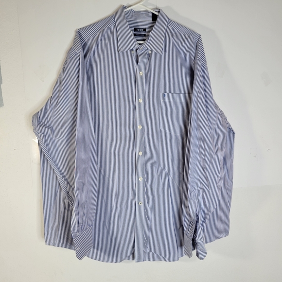Izod Shirts Mens Izod Cotton Long Sleeve Blue Stripped Dress Shirt